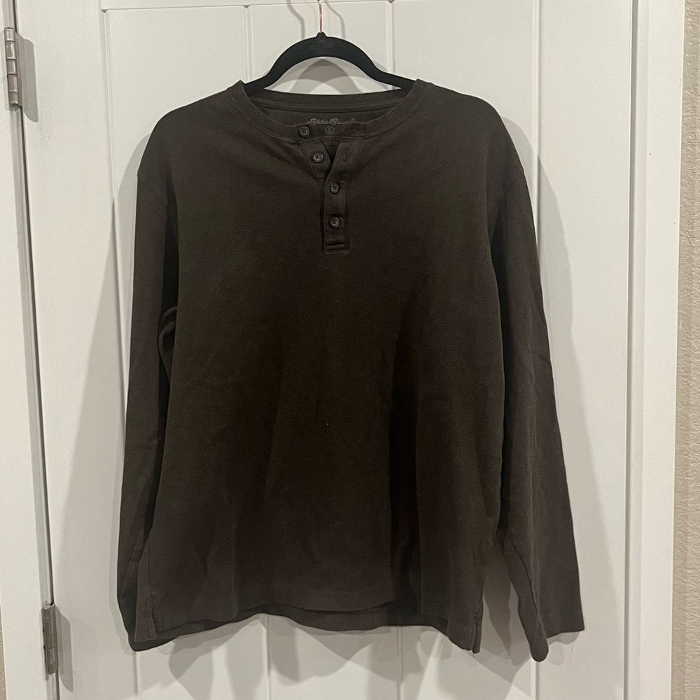 Men's Eddie Bauer Brown Henley - Size L Tall